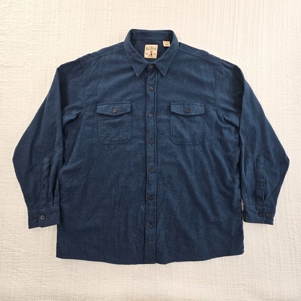 Red Head Brand Co. 2 Pocket Heavy Blue‎ Flannel Shirt Men's 2XL Long Sleeve EUC